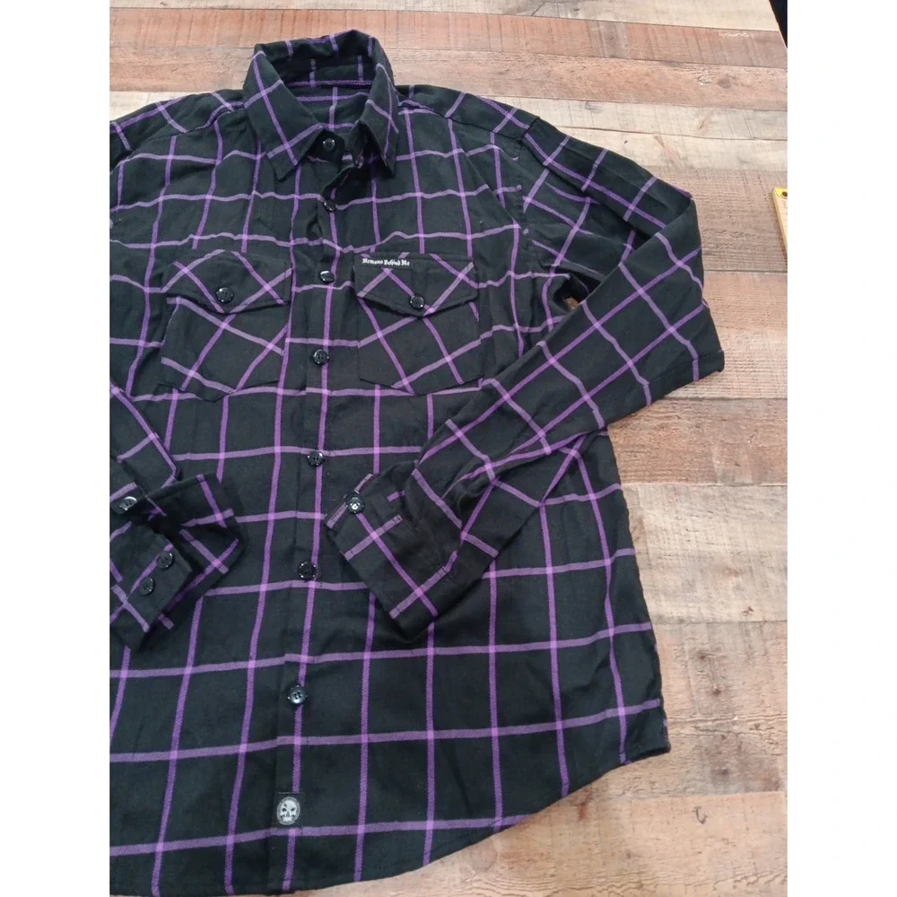 Demons Behind Me‎ Flannel Button Up Shirt Skull Patch Sz XL Tall 2640
